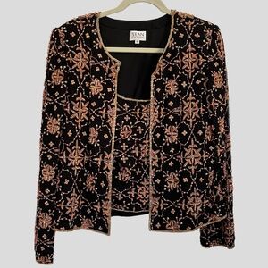 Sean Collection Med Evening Jacket & Tank Set Formal Black Silk Beaded Sequin